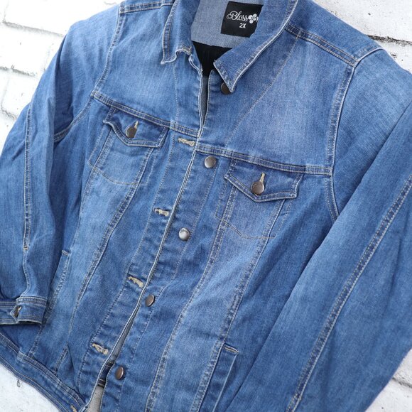 Blossom Women's Jean Denim Jacket Casual Button Down Stretch Stone Wash Size 2X - Picture 12 of 15